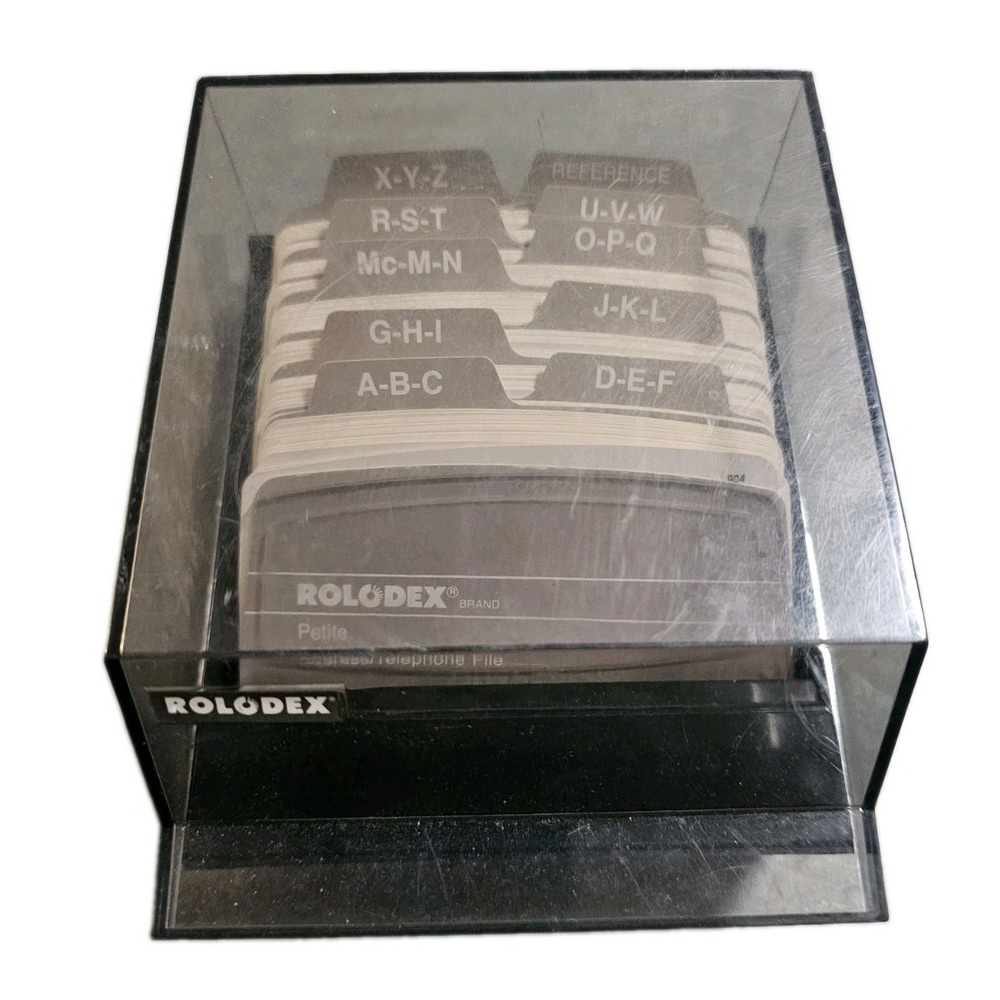 Vintage Rolodex S-310C 6" Mini Address Card File Tinted Lid Black 2x4 Cards